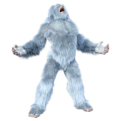 3D rendering of a fantasy creature yeti isolated on white background