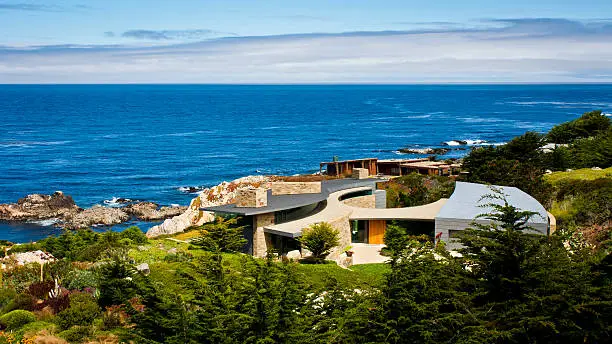 A contemporary coastal house of custom architectural design.