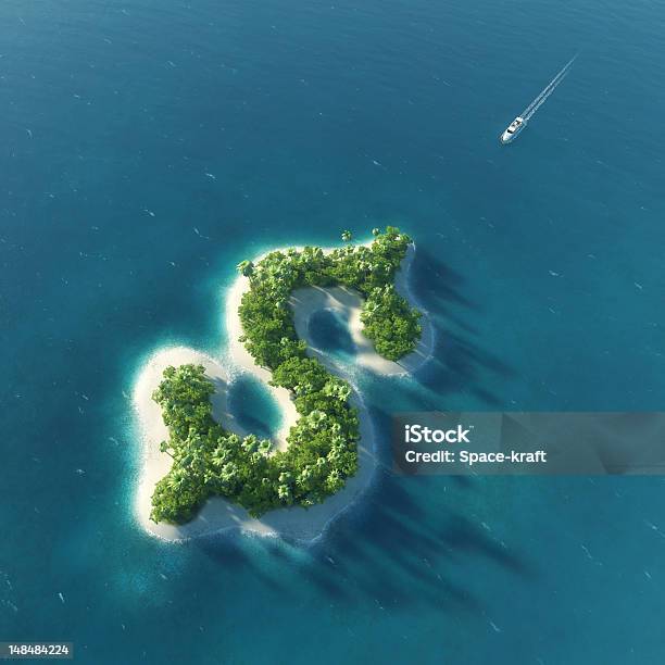 Success Way Tropical Island In The Form Of Dollar Stock Photo - Download Image Now - Backgrounds, Beach, Beauty In Nature