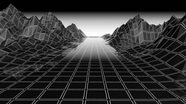 istock Black-white neon futuristic landscape. 3D render 1484844904