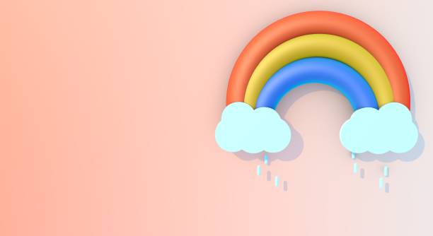 istock Clouds with rain and rainbow on a peach background. Weather icon. 3D render. 1484844970