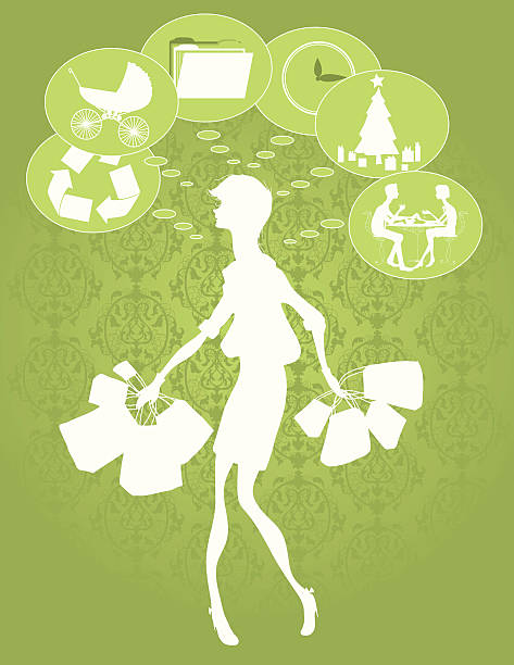 ilustrações, clipart, desenhos animados e ícones de silhueta de mulher compras & pensando - last opportunity emotional stress green