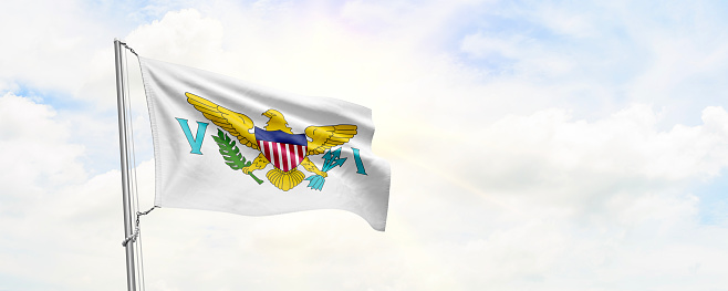 Virgin Islands US flag waving on sky background. 3D Rendering