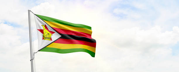 istock Zimbabwe flag waving on sky background. 3D Rendering 1484852577