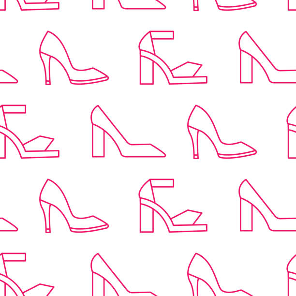 Fashion shoes seamless pattern. High heeled shoes background Fashion shoes seamless pattern. High heeled shoes background texture. Lady footwear packaging, boutique decoration. Elegant flat vector illustration backdrop. high heel footprint stock illustrations