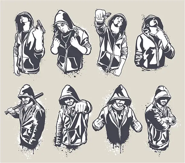 Vector illustration of Hoody gangsters set
