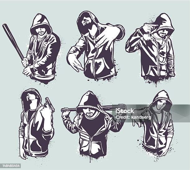 Cartoon Hooded Gangster Set Of Six Stock Illustration - Download Image Now  - Gangster, In Silhouette, People - iStock