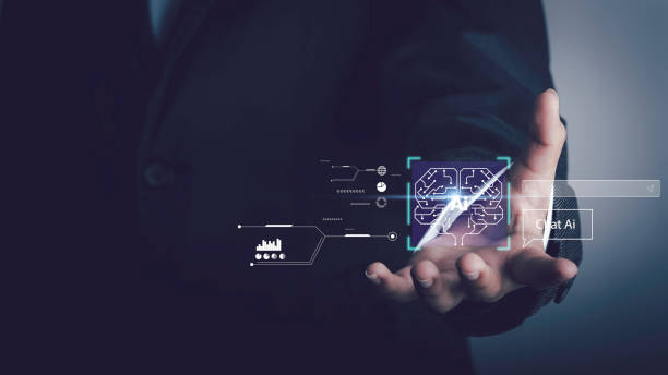 istock Chat with Ai or Artificial Intelligence tech concept. Businessman show virtual AI brain smart technology deep learning Neural networks to understand, respond to user inputs future technology. 1484855926