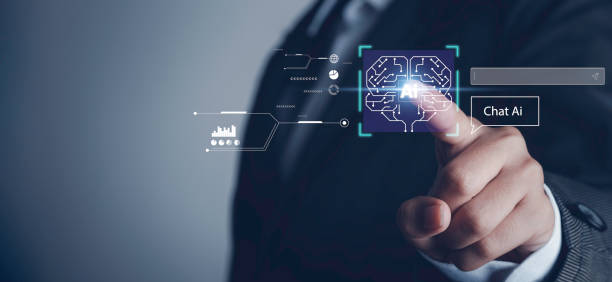 istock Chat with Ai or Artificial Intelligence tech concept. Businessman show virtual AI brain smart technology deep learning Neural networks to understand, respond to user inputs future technology. 1484855932