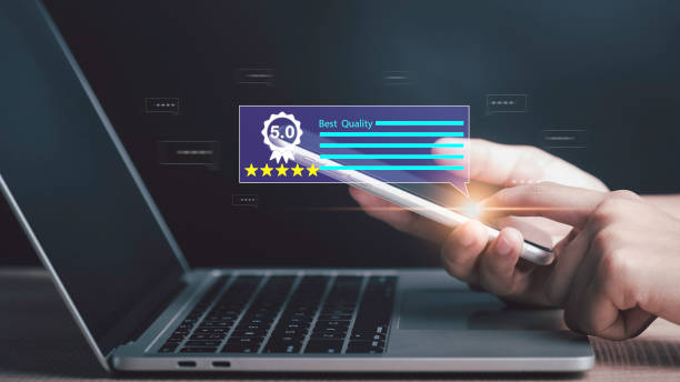 istock Customer feedback comment from online survey concept. Review give five star rating service experience best quality level excellent rank for giving best score point, certification warranty. 1484858647