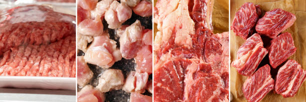 istock Food collage of various types fresh meat. Fresh minced meat 1484860427