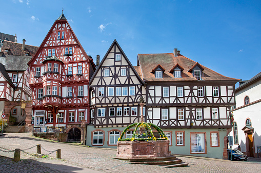 historical half-timbered houses in Beuvron-en-Auge, France