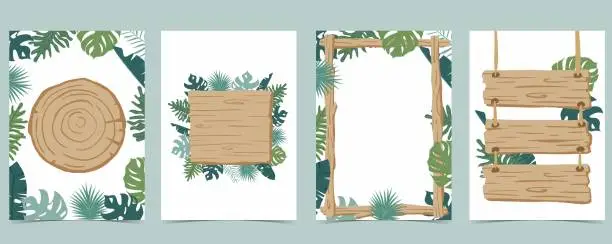 Vector illustration of Wood frame collection of safari background set.Editable vector illustration for birthday invitation,postcard and sticker