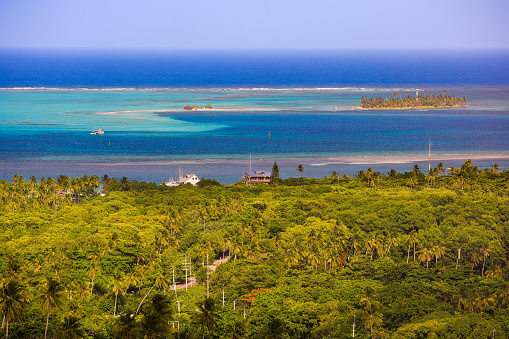 Panoramic view of San Andres island and the sea of the seven color, Colombia