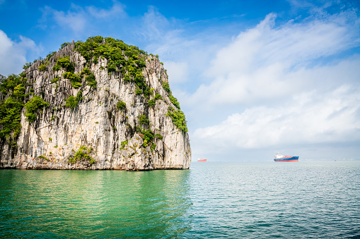 Scenic seascape in Ha Long Bay in Vietnam