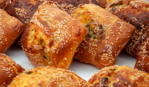 Traditional Cypriot Flaouna delicious Greek Easter Cheese Bread. stock photo
