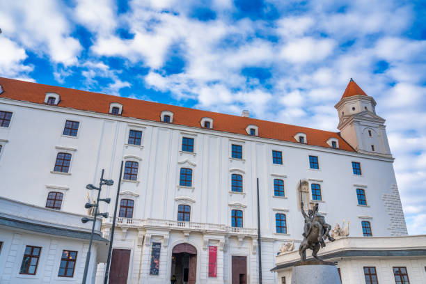 February 20, 2025 Bratislava, Slovakia. Bratislava Castle, a majestic landmark overlooking the city, stands tall against a cloudy sky, showcasing its rich history and architectural grandeur