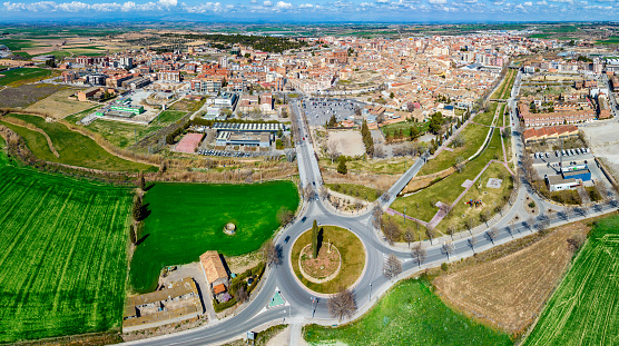 Aerial view of Girona, a city in Spain's northeastern Catalonia region, beside the River Onyar