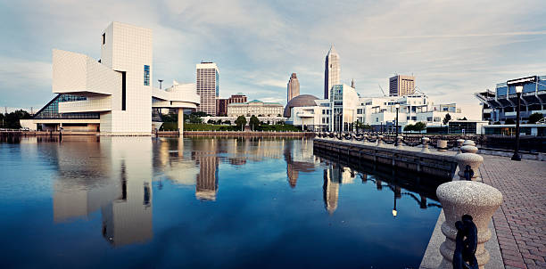 istock Skyline of Cleveland buildings reflected on water 148487408