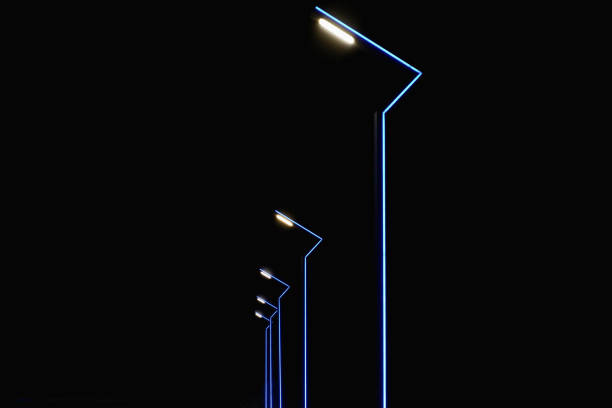 Modern lamppost with blue illumination. A modern looking street lamp post