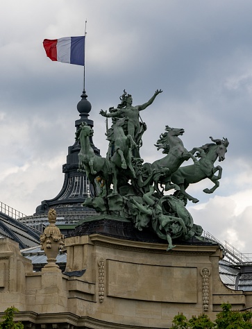 Paris, France – April 18, 2023: The Quadriga Statue at Grand Palais in Paris, France.