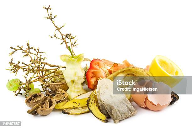 Waste Food Ready For Compost On A White Background Stock Photo - Download Image Now - Garbage, Compost, Organic