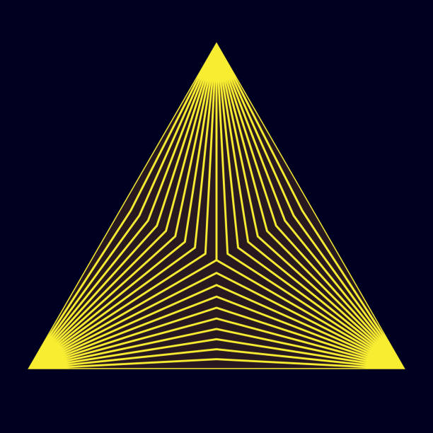 istock Golden luxury triangle as pyramid over black background. Abstract sacred illustration. Art line geometric concept. 1484878930