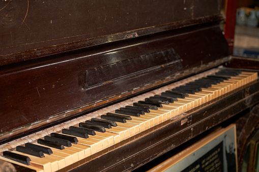 Close-up of an old broken piano