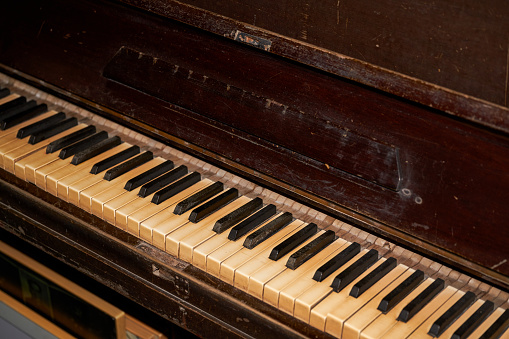 Close-up of an old broken piano