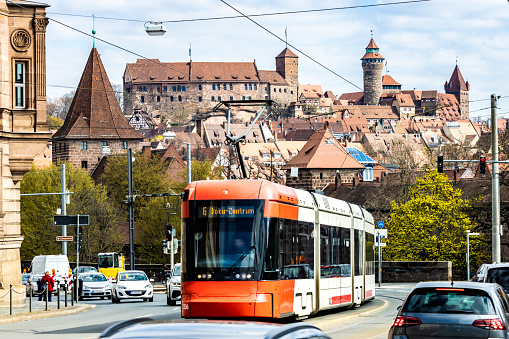 Traffic in Nuermberg, old town in the background