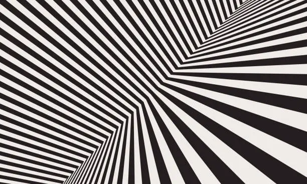 Vector illustration of Black and white abstract art background with diagonal lines. Striped optical illusion.