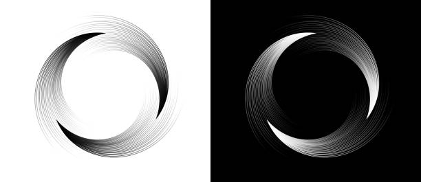 Abstract background with lines. Creative spiral as logo or icon. Black lines on a white background and white lines on the black side. Abstract background with lines. Creative spiral as logo or icon. Black lines on a white background and white lines on the black side. hypnosis circle stock illustrations