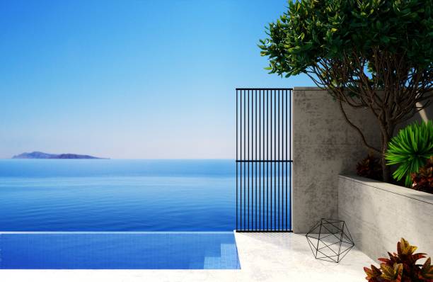 istock Patio of modern mediterranean villa with pool 1484880005