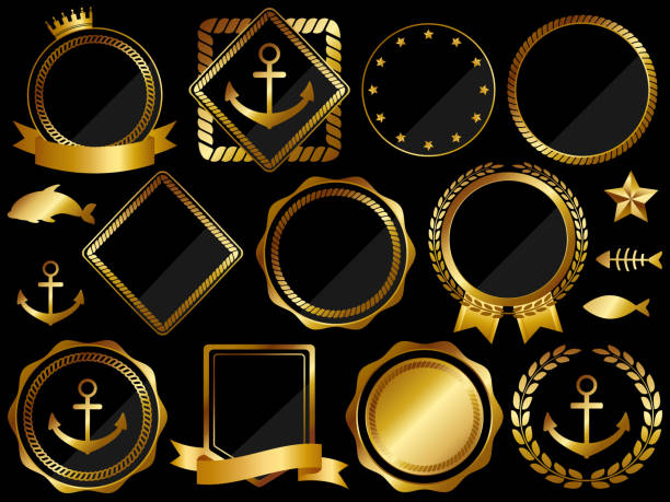 ilustrações de stock, clip art, desenhos animados e ícones de luxury marine style emblem set - 3494