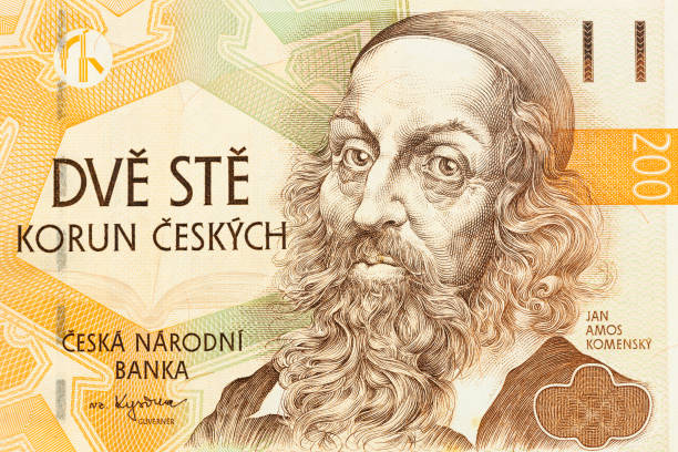 tschechisches geld, 200 czk finanzieller hintergrund, konzept - czech culture currency wealth coin stock-fotos und bilder