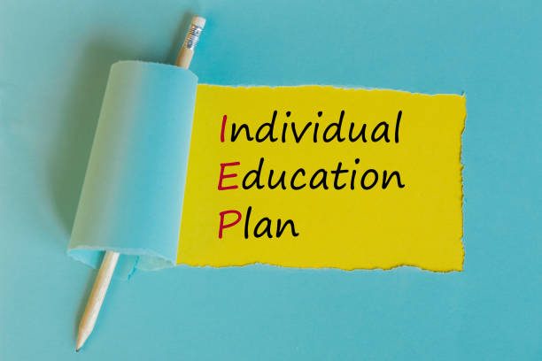 IEP individual education plan symbol. Concept words IEP individual education plan on text appearing behind torn paper. pastel blue background, Business IEP individual education plan concept.