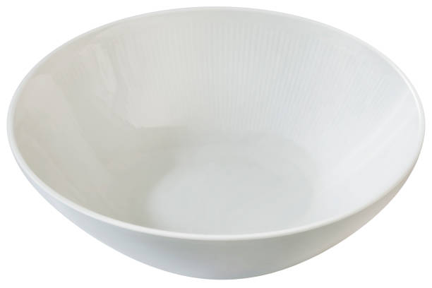 Studio Shot of empty white porcelain Serving Bowl, isolated on white background, side view.