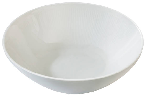 Empty White Porcelain Serving Bowl Isolated on White Background stock photo