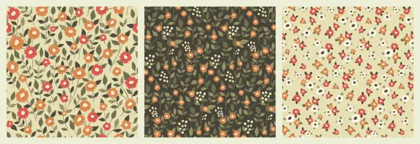 Vector illustration of Seamless floral pattern, ditsy print with small flowers, liberty meadow collection. Vector illustration.