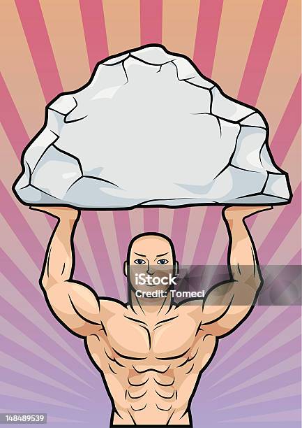 건장함 남자 쥠 바위산 Over 헤드 근육질 체격에 대한 스톡 벡터 아트 및 기타 이미지 - 근육질 체격, 남자, 돌-바위