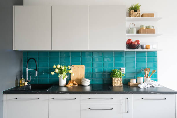 istock cozy kitchen with dishware, plants and utensils at modern apartment 1484896872