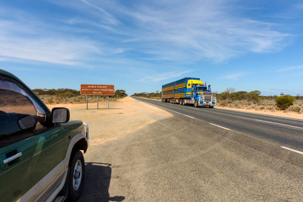 eyre highway, nullarbor plan 90 mile straight, australia occidental - outback 4x4 australia australian culture fotografías e imágenes de stock
