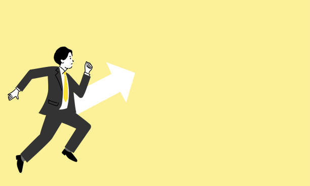 istock Illustration of a businessman in his 20s jumping, copy space, vector 1484898403