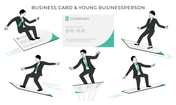 Vector illustration of Illustration of a young business person with business card, vector