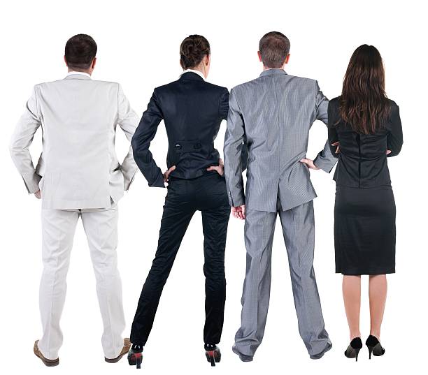 istock Back view of business people looks at wall. 148490591