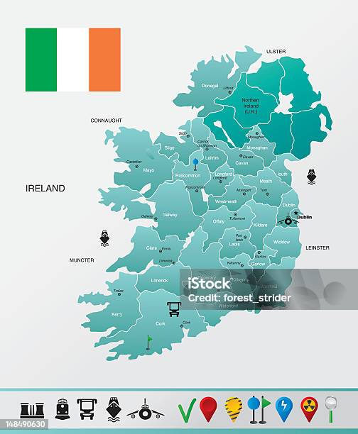 Ilustración de Mapa De Irlanda y más Vectores Libres de Derechos de Mapa - Mapa, Irlanda del Norte, Cartografía