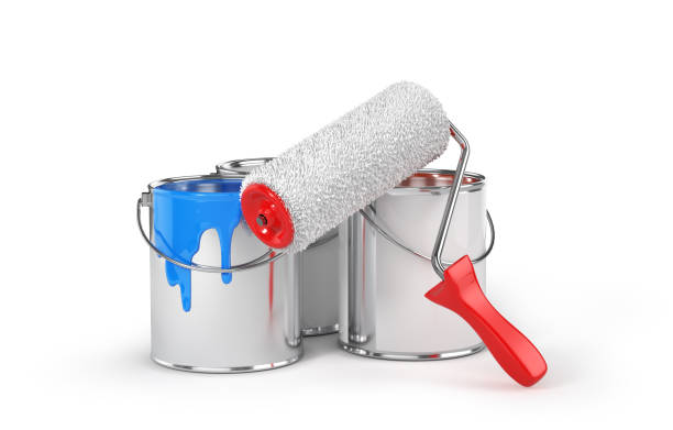 istock construction concept. Paint in cans with brush and paint pouring 1484915446