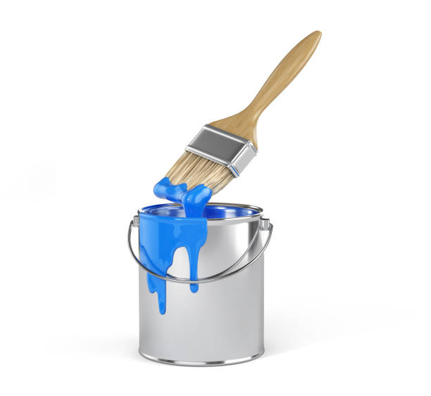 istock construction concept. Paint in cans with brush and paint pouring 1484915499