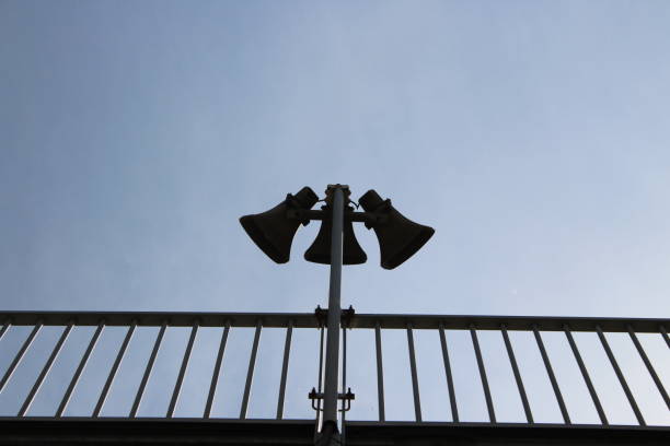 old emergency loudspeaker system in jail or air raid - air raid imagens e fotografias de stock