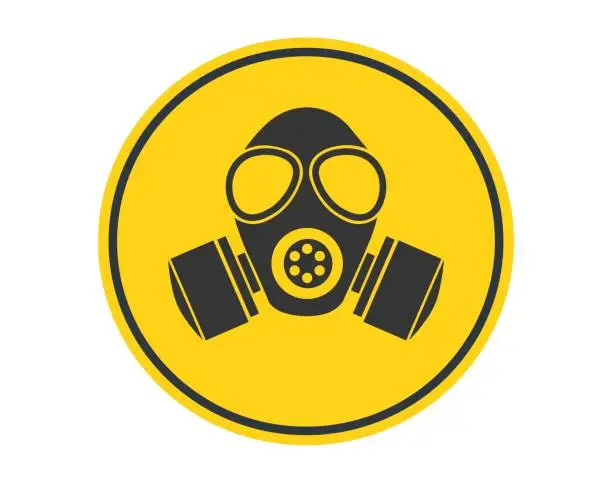 Vector illustration of Gas Mask Hazard Warning Yellow Sign.